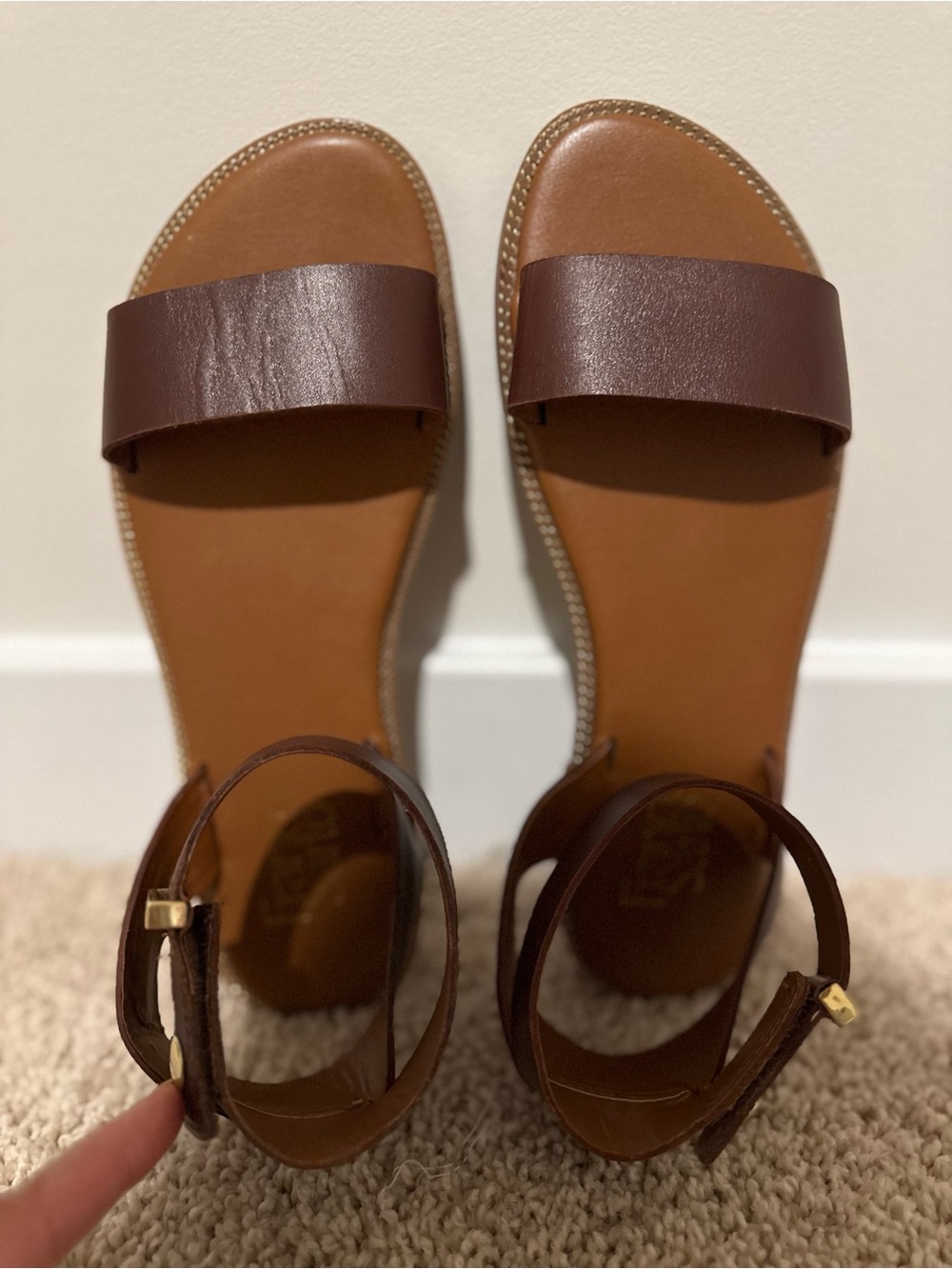 Women’s Brown Leather Ankle-Strap Slide Sandals